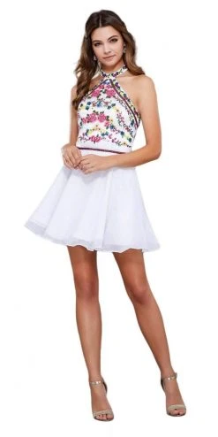 Cocktail Dresses Nox Anabel - 6235 Embroidered Halter Chiffon Short Dress