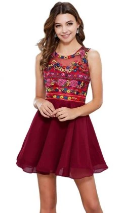 Cocktail Dresses Nox Anabel - 6239 Floral Illusion Bateau Neck Dress