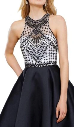 Nox Anabel - 6243 High Halter Illusion Lattice Cocktail Dress