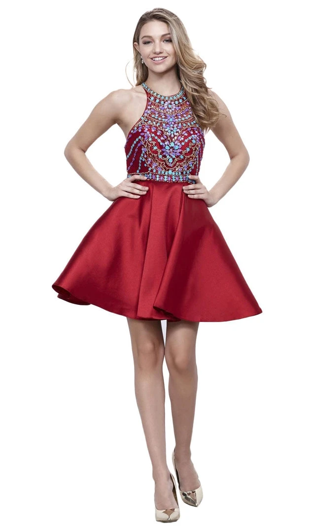 Nox Anabel - 6251 Bejeweled Illusion Halter Satin Dress Cocktail Dresses 3 Nox Anabel - 6251 Bejeweled Illusion Halter Satin Dress Cocktail Dresses