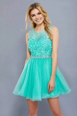 Nox Anabel - 6252 Embroidered Bodice Tulle Short Party Dress Cocktail Dresses