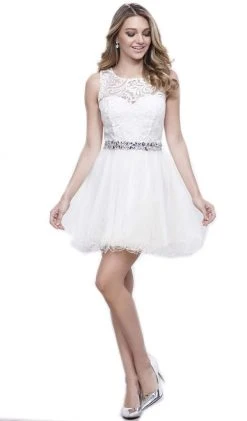 Nox Anabel - 6252 Embroidered Bodice Tulle Short Party Dress Cocktail Dresses