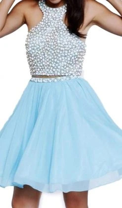 Nox Anabel - 6257 Beaded Yoke Halter A-Line Dress