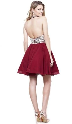 Nox Anabel - 6257 Beaded Yoke Halter A-Line Dress