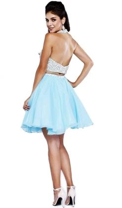 Nox Anabel - 6257 Beaded Yoke Halter A-Line Dress