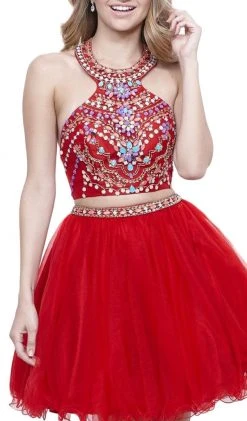 Cocktail Dresses Nox Anabel - 6259 Two-Piece Halter Beaded Bodice Dress