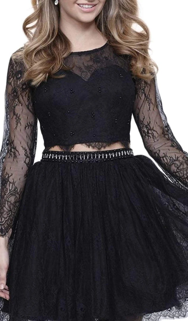 Nox Anabel - 6268 Two Piece Lace Long Sleeve Short Party Dress Cocktail Dresses 5 Nox Anabel - 6268 Two Piece Lace Long Sleeve Short Party Dress Cocktail Dresses