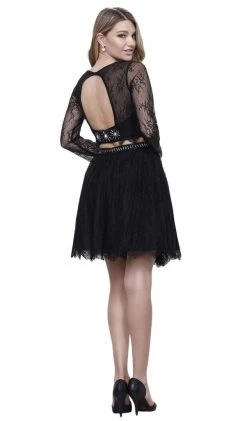 Nox Anabel - 6268 Two Piece Lace Long Sleeve Short Party Dress Cocktail Dresses 9 Nox Anabel - 6268 Two Piece Lace Long Sleeve Short Party Dress Cocktail Dresses