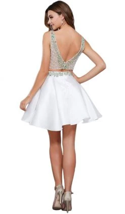 Cocktail Dresses Nox Anabel - 6275 Two-Piece Bejeweled V-Neck Dress