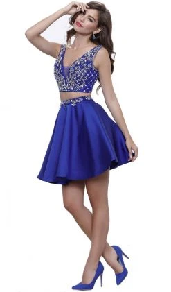 Cocktail Dresses Nox Anabel - 6275 Two-Piece Bejeweled V-Neck Dress