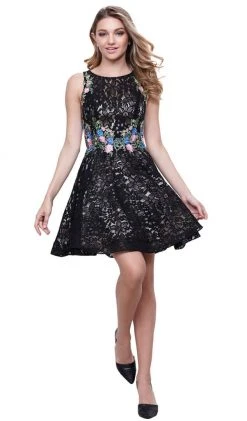 Cocktail Dresses Nox Anabel - 6281 Sleeveless Embroidered Bateau Cocktail Dress