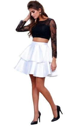 Cocktail Dresses Nox Anabel - 6290 Quarter Sleeve Laced Two-Piece Cocktail Dress