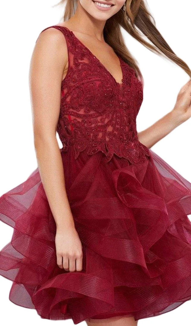 Nox Anabel - 6310 Ruffled V-neck A-line Dress Cocktail Dresses 4 Nox Anabel - 6310 Ruffled V-neck A-line Dress Cocktail Dresses