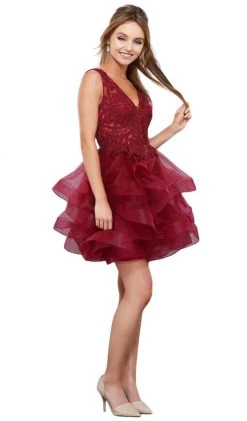 Nox Anabel - 6310 Ruffled V-neck A-line Dress Cocktail Dresses