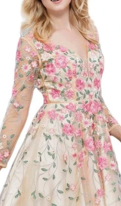 Nox Anabel - 6311 Long Sleeves Floral Embellished Cocktail Dress Cocktail Dresses