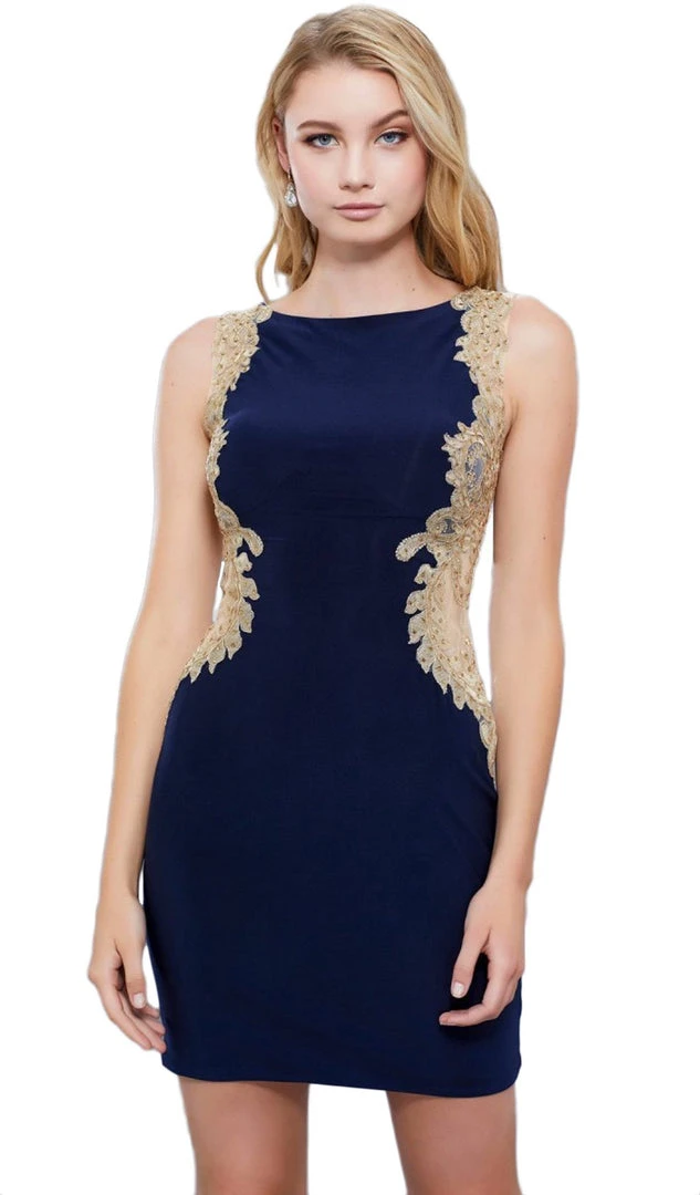 Nox Anabel - 6312 Gilded Bateau Neck Sheath Cocktail Dress 7 Nox Anabel - 6312 Gilded Bateau Neck Sheath Cocktail Dress