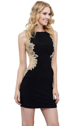 Nox Anabel - 6312 Gilded Bateau Neck Sheath Cocktail Dress 16 Nox Anabel - 6312 Gilded Bateau Neck Sheath Cocktail Dress