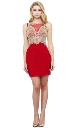 Cocktail Dresses Nox Anabel - 6313 Embellished Illusion Bateau Sheath Cocktail Dress