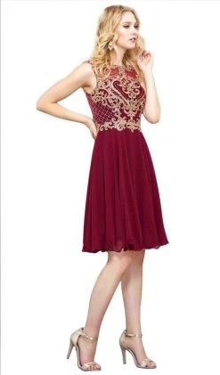 Nox Anabel - 6321 Illusion Gilded Lace Festooned A-Line Gown 10 Nox Anabel - 6321 Illusion Gilded Lace Festooned A-Line Gown