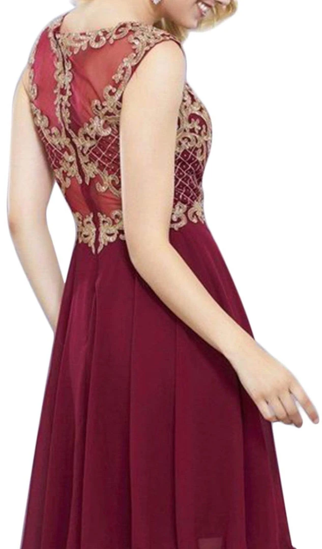 Nox Anabel - 6321 Illusion Gilded Lace Festooned A-Line Gown 7 Nox Anabel - 6321 Illusion Gilded Lace Festooned A-Line Gown