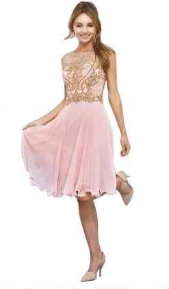 Nox Anabel - 6321 Illusion Gilded Lace Festooned A-Line Gown 14 Nox Anabel - 6321 Illusion Gilded Lace Festooned A-Line Gown