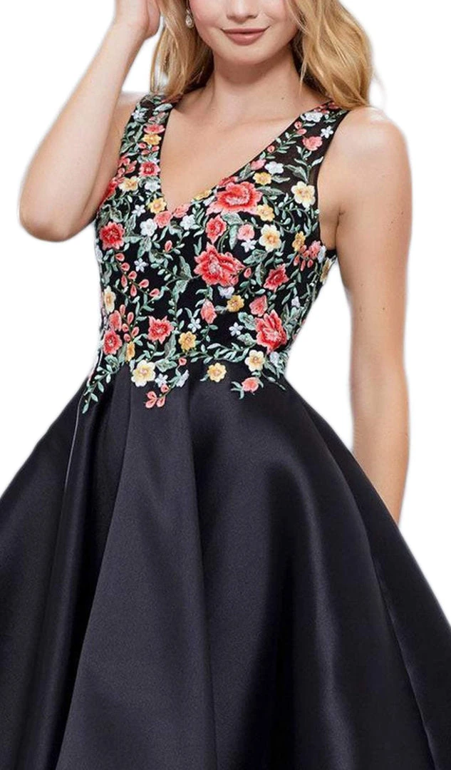 Cocktail Dresses Nox Anabel - 6322 Floral Embroidered V Neck Cocktail Dress 4 Cocktail Dresses Nox Anabel - 6322 Floral Embroidered V Neck Cocktail Dress