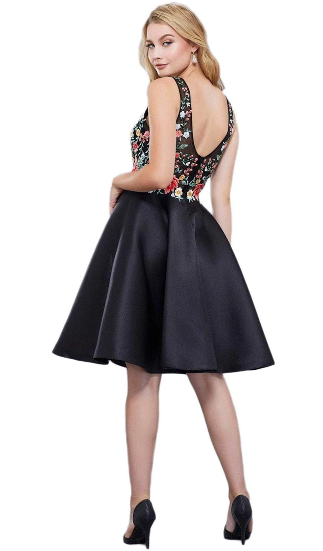 Cocktail Dresses Nox Anabel - 6322 Floral Embroidered V Neck Cocktail Dress 5 Cocktail Dresses Nox Anabel - 6322 Floral Embroidered V Neck Cocktail Dress