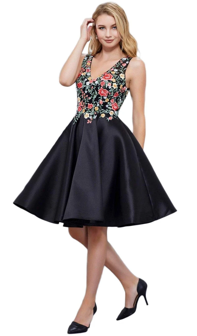 Cocktail Dresses Nox Anabel - 6322 Floral Embroidered V Neck Cocktail Dress 3 Cocktail Dresses Nox Anabel - 6322 Floral Embroidered V Neck Cocktail Dress