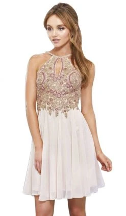 Cocktail Dresses Nox Anabel - 6324 Ornate Lace Cutout Bodice Halter Dress