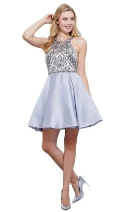 Nox Anabel - 6328 Embellished Illusion Halter A-line Dress Cocktail Dresses