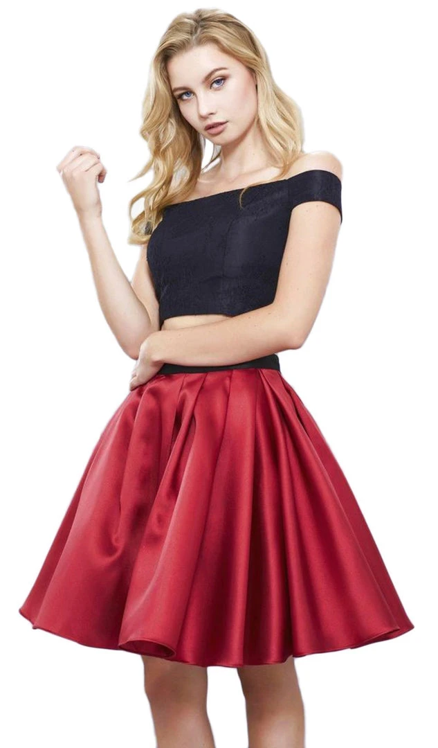 Nox Anabel - 6336 Two Piece Off-Shoulder A-line Cocktail Dress Cocktail Dresses 9 Nox Anabel - 6336 Two Piece Off-Shoulder A-line Cocktail Dress Cocktail Dresses