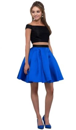 Nox Anabel - 6336 Two Piece Off-Shoulder A-line Cocktail Dress Cocktail Dresses