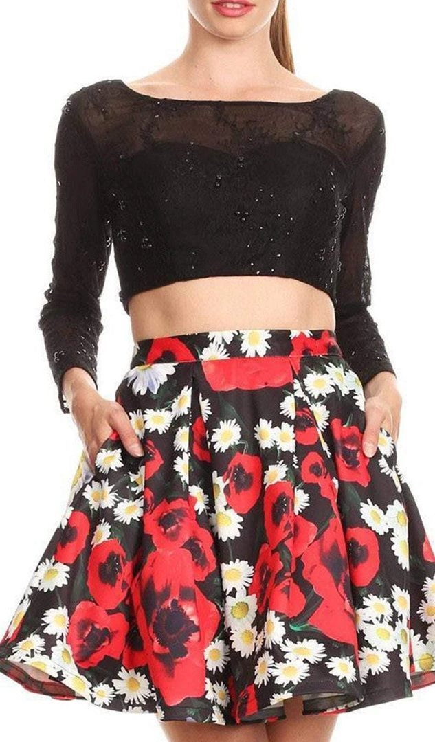 Cocktail Dresses Nox Anabel - 6339 Long Sleeved Two-Piece Floral Party Cocktail Dress 4 Cocktail Dresses Nox Anabel - 6339 Long Sleeved Two-Piece Floral Party Cocktail Dress