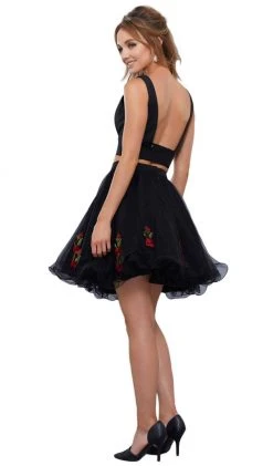 Nox Anabel - 6341 Two-Piece Floral Embroidered Cocktail Dress