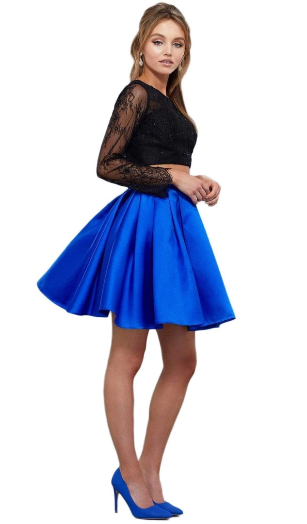 Nox Anabel - 6371 Two Piece Lace Long Sleeves Cocktail Dress Cocktail Dresses 8 Nox Anabel - 6371 Two Piece Lace Long Sleeves Cocktail Dress Cocktail Dresses