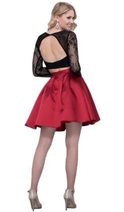 Nox Anabel - 6371 Two Piece Lace Long Sleeves Cocktail Dress Cocktail Dresses