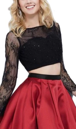 Nox Anabel - 6371 Two Piece Lace Long Sleeves Cocktail Dress Cocktail Dresses 12 Nox Anabel - 6371 Two Piece Lace Long Sleeves Cocktail Dress Cocktail Dresses