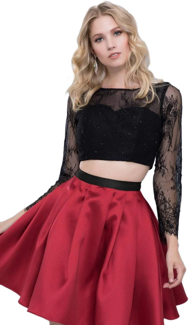 Nox Anabel - 6371 Two Piece Lace Long Sleeves Cocktail Dress Cocktail Dresses 7 Nox Anabel - 6371 Two Piece Lace Long Sleeves Cocktail Dress Cocktail Dresses