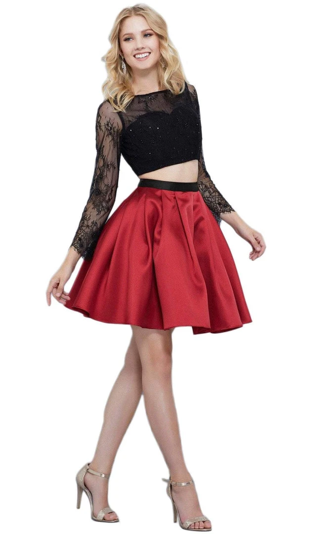 Nox Anabel - 6371 Two Piece Lace Long Sleeves Cocktail Dress Cocktail Dresses 3 Nox Anabel - 6371 Two Piece Lace Long Sleeves Cocktail Dress Cocktail Dresses