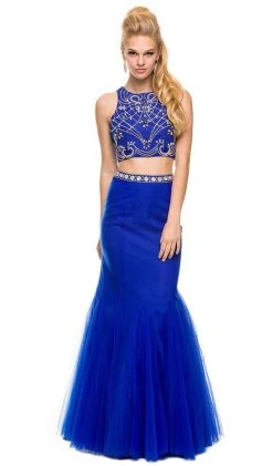 Formal Gowns Nox Anabel - 8156 Embellished Halter Crop-Top Two Piece Evening Gown