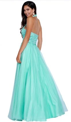 Nox Anabel - 8181 Lace Embroidered Bodice Halter Long Gown Formal Gowns