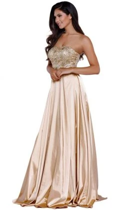 Formal Gowns Nox Anabel - 8186 Metallic Embellished Strapless Long Evening Gown