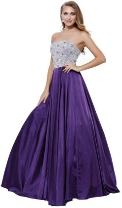 Formal Gowns Nox Anabel - 8186 Metallic Embellished Strapless Long Evening Gown