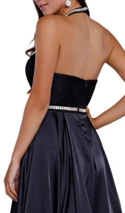 Nox Anabel - 8198 Sleeveless Embroidered Halter Neck A-Line Gown Formal Gowns