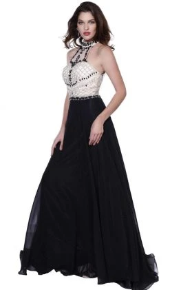 Formal Gowns Nox Anabel - 8200 Bejeweled Halter Chiffon A-line Dress