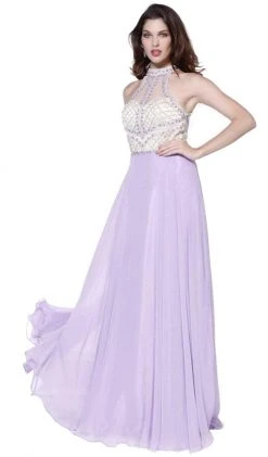 Nox Anabel - 8201 Beaded Sleeveless Halter Long Gown