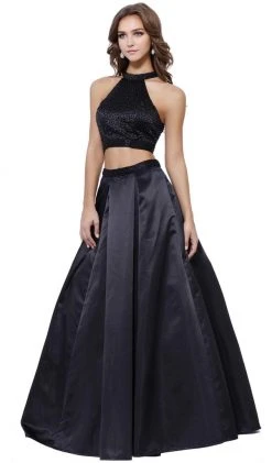 Nox Anabel - 8229 Two Piece Beaded Halter Evening Dress Formal Gowns