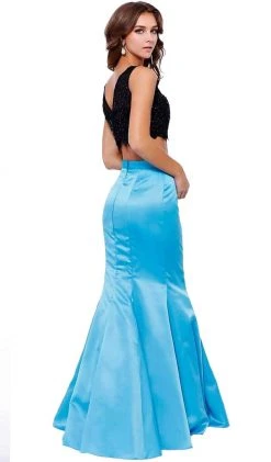 Formal Gowns Nox Anabel - 8231 Two Piece Colorblock Satin Evening Dress