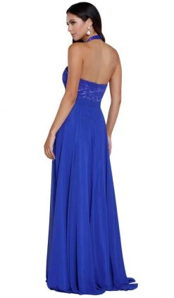 Nox Anabel - 8233 Halter Illusion Laced Bodice Long Evening Gown