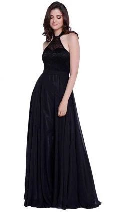 Nox Anabel - 8233 Halter Illusion Laced Bodice Long Evening Gown